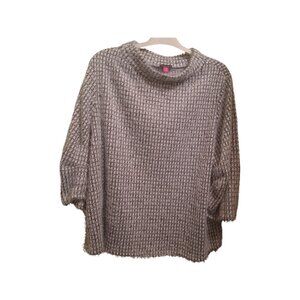 VINCE CAMUTO BLACK AND WHITE HOUNDSTOOTH MOCK TURTLENECK FUZZY TOP 2X NWT